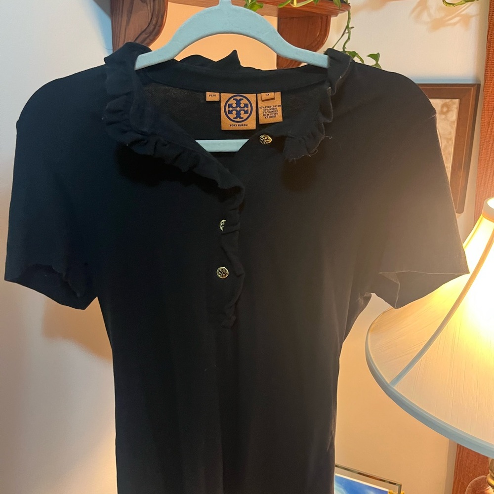 Tory Burch Black Ruffle Collar Top